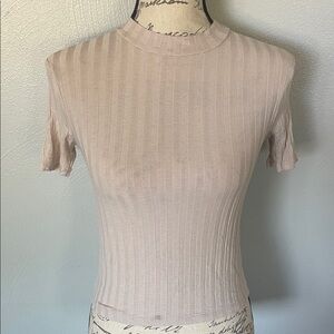 Elegant Beige Ribbed Women's Top